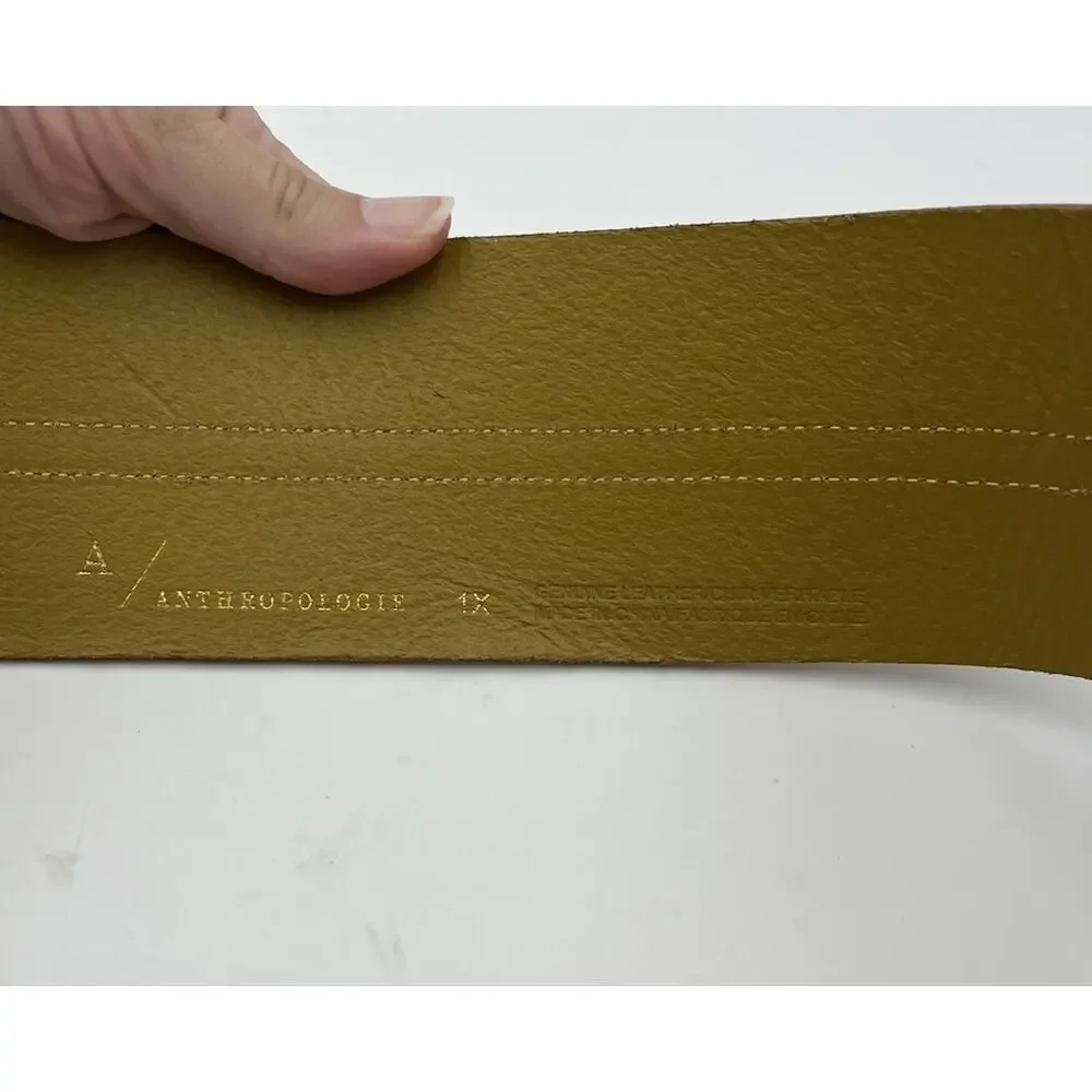 By Anthropologie wide leather corset cinch belt Plus size 1X Gold Yellow Boho